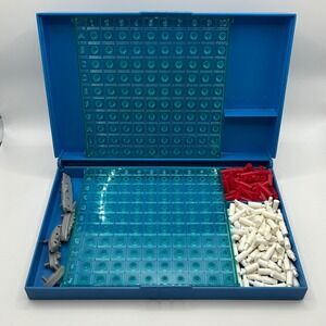 Replacement Vintage Battleship Blue Game Case with Red and White Pegs and Ships